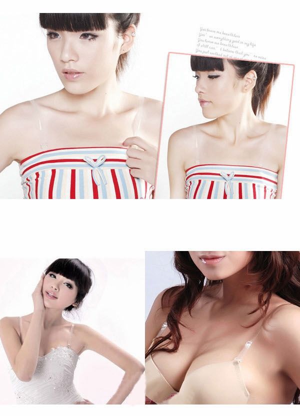 CLEAR BRA STRAPS TRANSPARENT INVISIBLE DETACHABLE ADJUSTABLE METAL HOOK